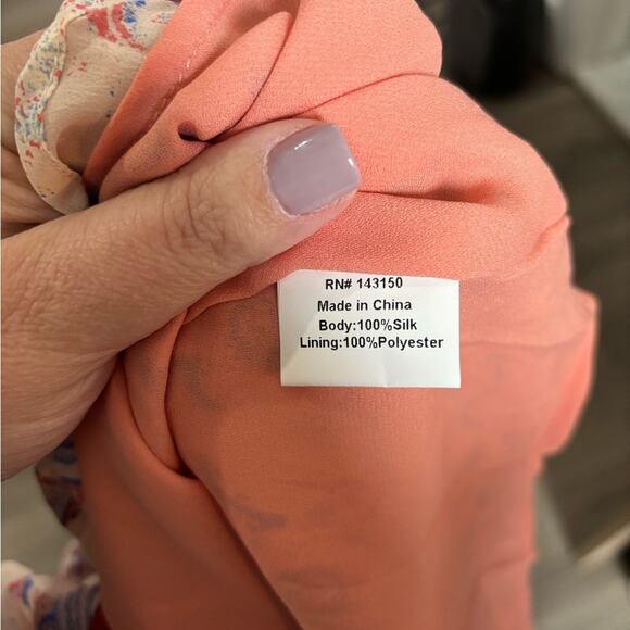 Chloe Oliver Pink and Blue Print Sleeveless Silk Tunic With Tassels Size Small - Picture 6 of 6